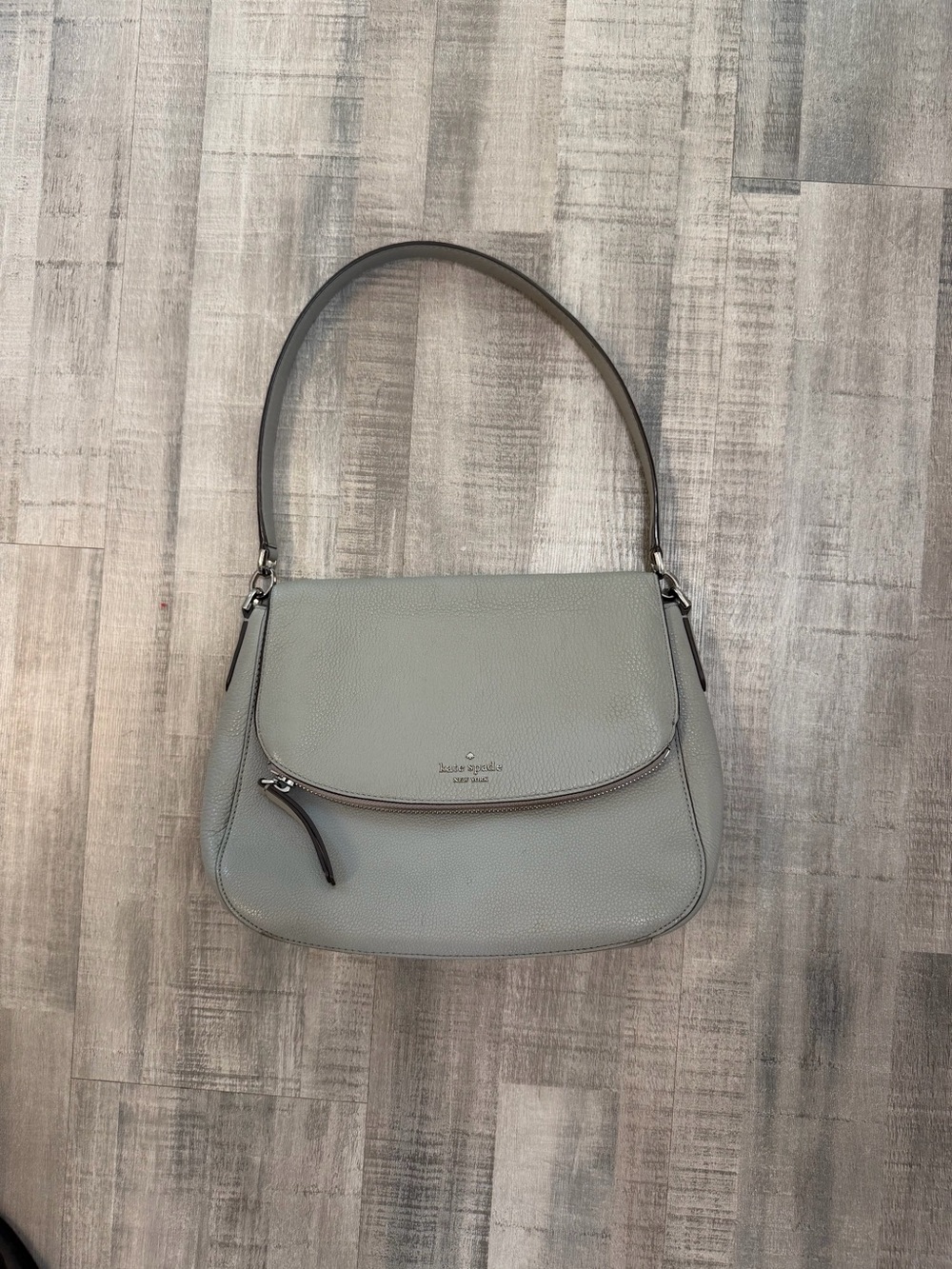 Kate Spade New York Jackson Gray Soft Pebbled Leather Medium Flap Shoulder Bag